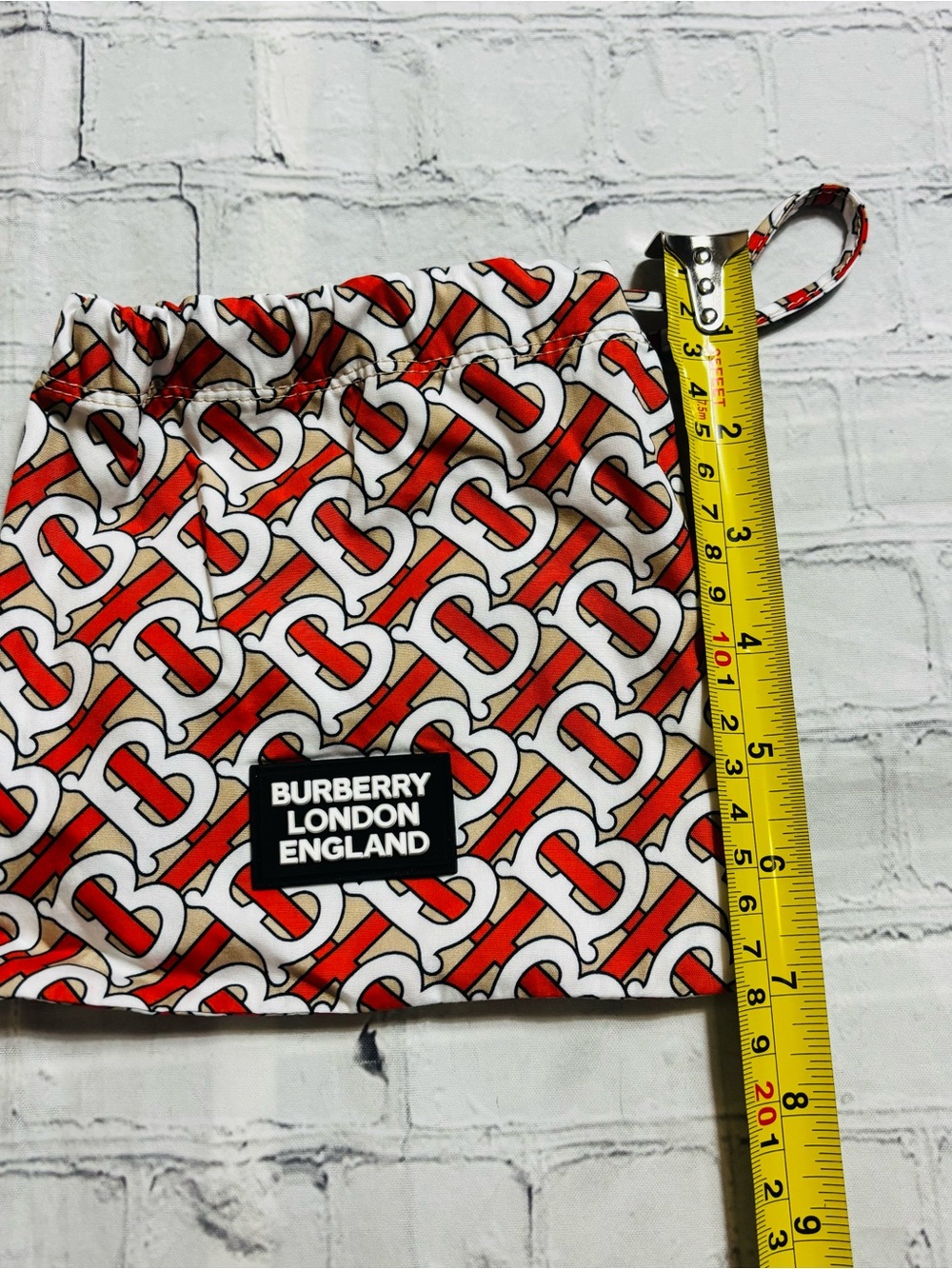 Burberry TB Monogram Print Face Mask & Drawstring Bag Logo Tan Orange White NWT - Picture 10 of 14